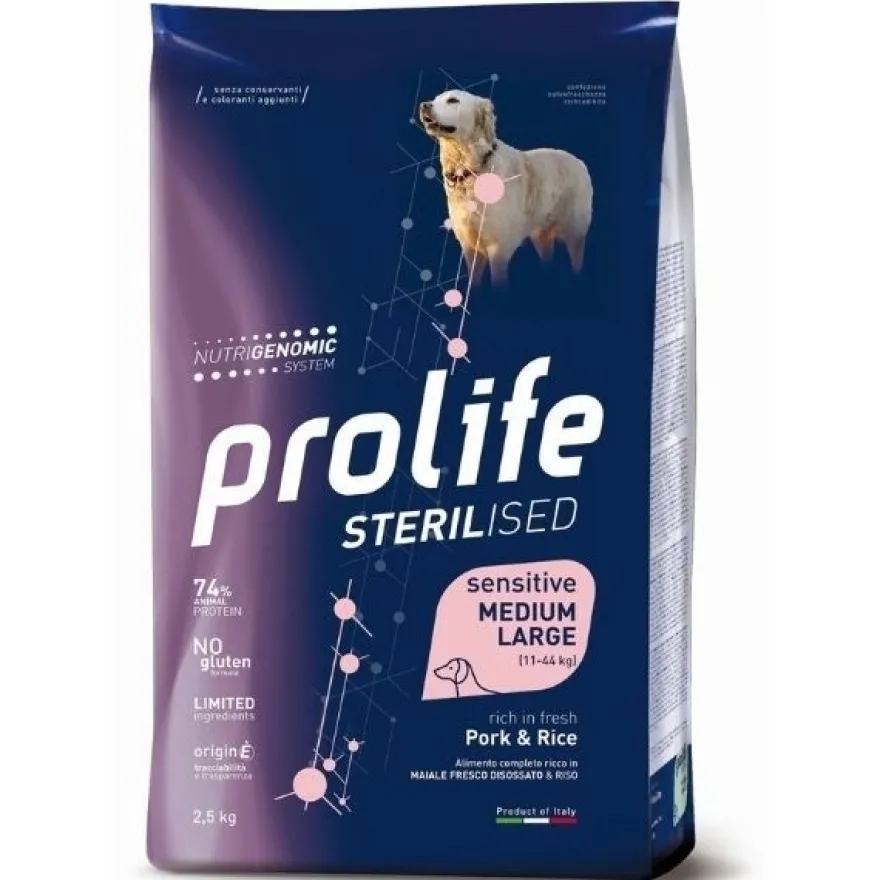 Prolife Dog Sterilised Sensitive Adult Medium/Large Pork & Rice 2,5Kg
