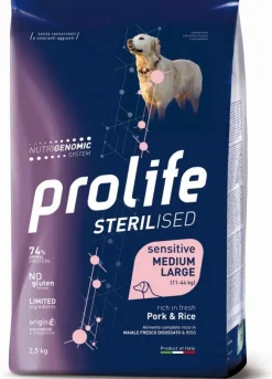 Prolife Dog Sterilised Sensitive Pork & Rice Cibo Secco Per Cani Adulti Sterilizzati Taglia Media/Grande Sacco 12 kg