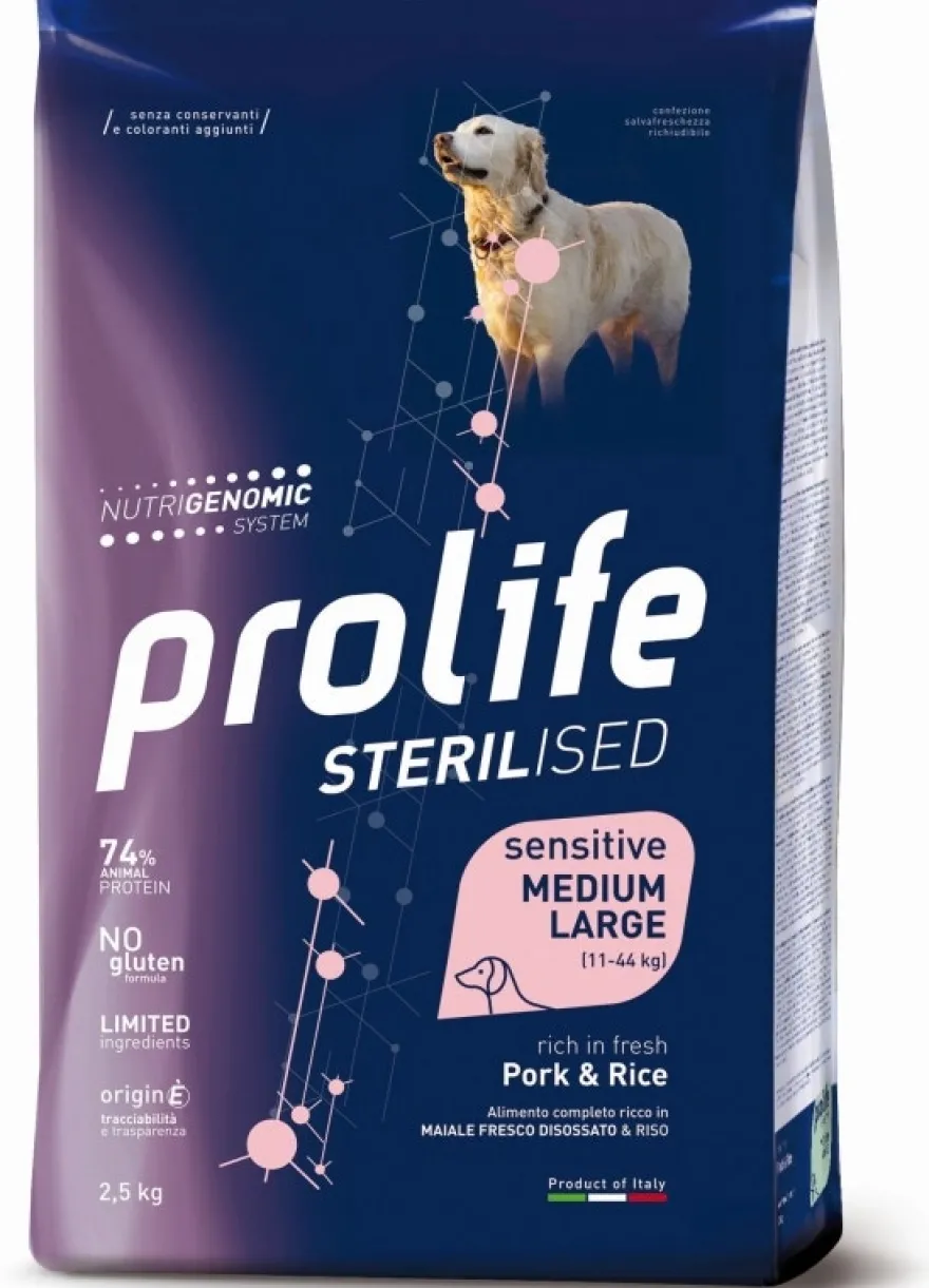 Prolife Dog Sterilised Sensitive Pork & Rice Cibo Secco Per Cani Adulti Sterilizzati Taglia Media/Grande Sacco 12 kg