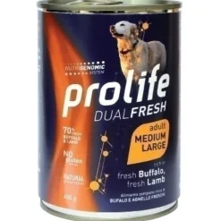 Prolife Dual Fresh Bufalo E Agnello Freschi Cibo Umido Per Cani Adulti Taglia Media/Grande Lattina 400g