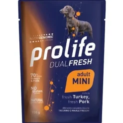Prolife Dual Fresh Tacchino E Maiale Freschi Cibo Umido Per Cani Adulti Taglia Piccola Bustina 100g
