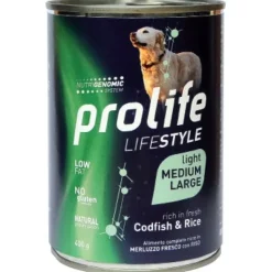 Prolife Lifestyle Light Merluzzo Fresco Con Riso Cibo Umido Per Cani Adulti Taglia Media/Grande Lattina 400g