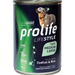 Prolife Lifestyle Light Merluzzo Fresco Con Riso Cibo Umido Per Cani Adulti Taglia Media/Grande Lattina 400g