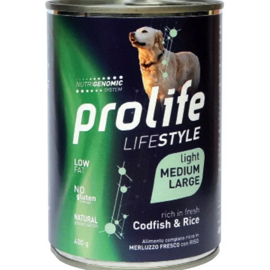 Prolife Lifestyle Light Merluzzo Fresco Con Riso Cibo Umido Per Cani Adulti Taglia Media/Grande Lattina 400g