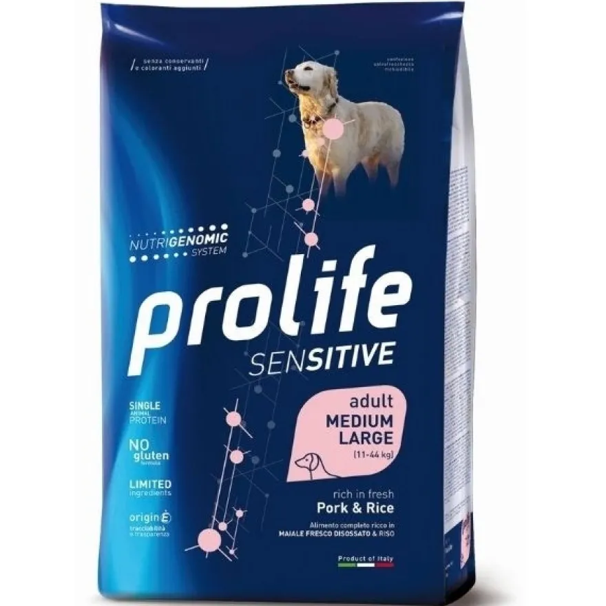 Prolife Sensitive Adult Medium/Large Pork & Rice Cibo Secco Per Cani Taglia Grande Sacco 2,5 kg