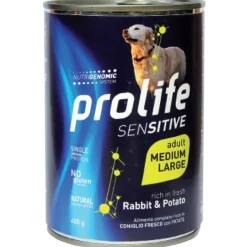 Prolife Sensitive Coniglio Con Patate Cibo Umido Per Cani Adulti Taglia Media/Grande Lattina 800g