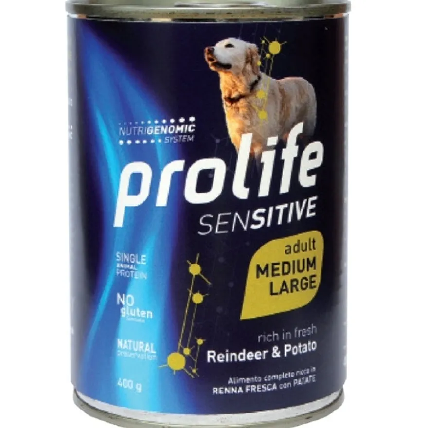 Prolife Sensitive Renne Con Patate Cibo Umido Per Cani Adulti Taglia Media/Grande Lattina 400g