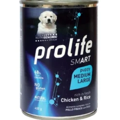 Prolife Smart Pollo Fresco Con Riso Cibo Umido Per Cuccioli Taglia Media/Grande Lattina 400g