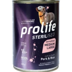 Prolife Sterilised Maiale Fresco Con Riso Cibo Umido Per Cani Adulti Taglia Media/Grande Lattina 400g