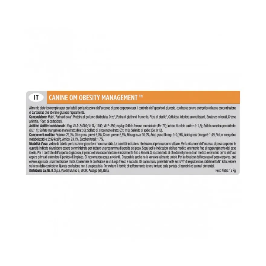 Purina Pro Plan Veterinary Diets Secco Cane OM Obesity Management Sacco 12kg