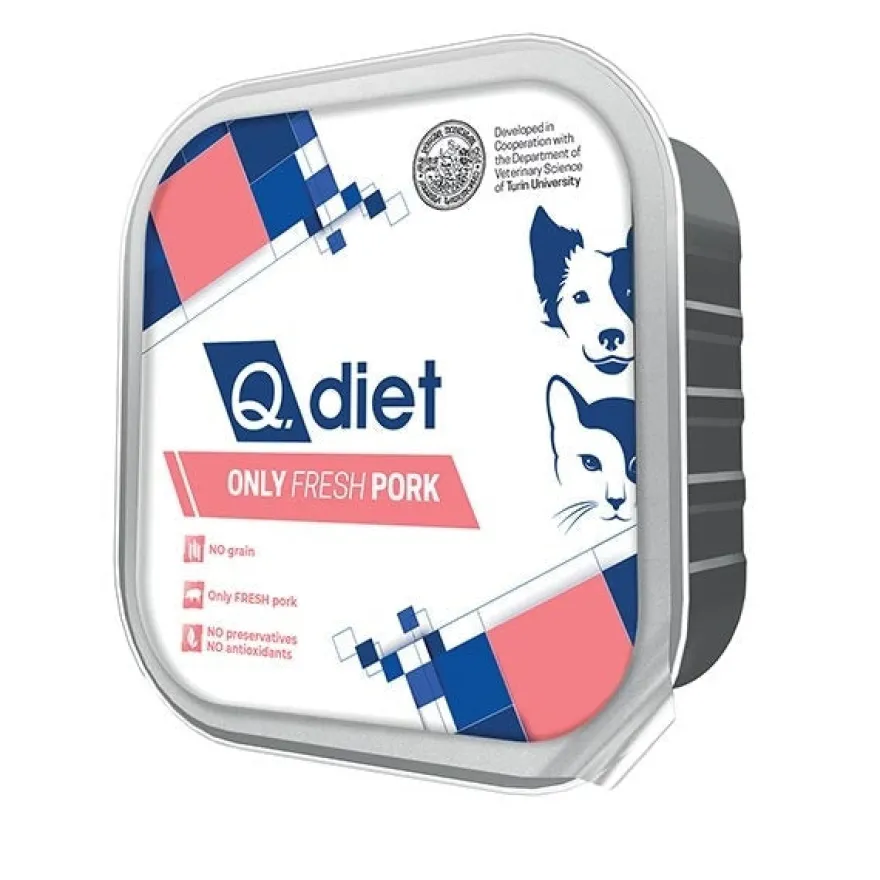 Q.Vet Q Diet Only Fresh Pork Cibo Umido Con Maiale Per Cani/Gatti Adulti Vaschetta 150g