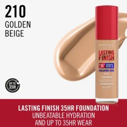 Rimmel Fondotinta Lasting Finish 35h Con Acido Ialuronico 210 Golden Beige 30ml