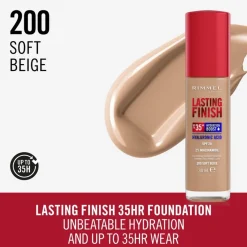 Rimmel Fondotinta Lasting Finish 35h Con Acido Ialuronico 200 Soft Beige 30ml
