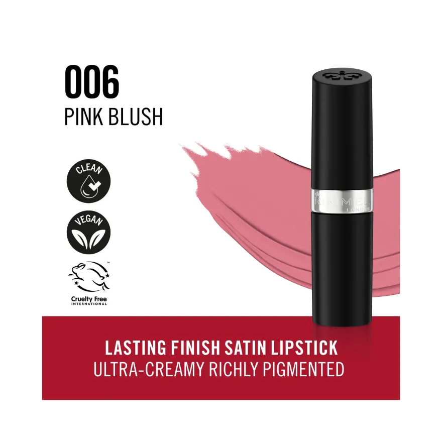 Rimmel Lasting Finish Rossetto Satinato Idratante Formula Vegana 4g 006 Pink Blush