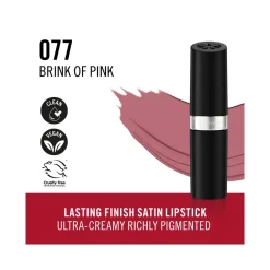 Rimmel Lasting Finish Rossetto Satinato Idratante Formula Vegana 4g 077 Brink Of Pink