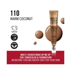 Rimmel Multi-tasker Wake Me Up Correttore & Fondotinta Formula Vegana 110 Warm Coconut 20ml