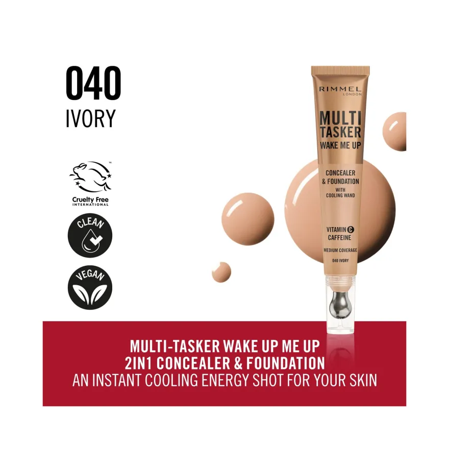 Rimmel Multi-tasker Wake Me Up Correttore & Fondotinta Formula Vegana 040 Ivory 20ml