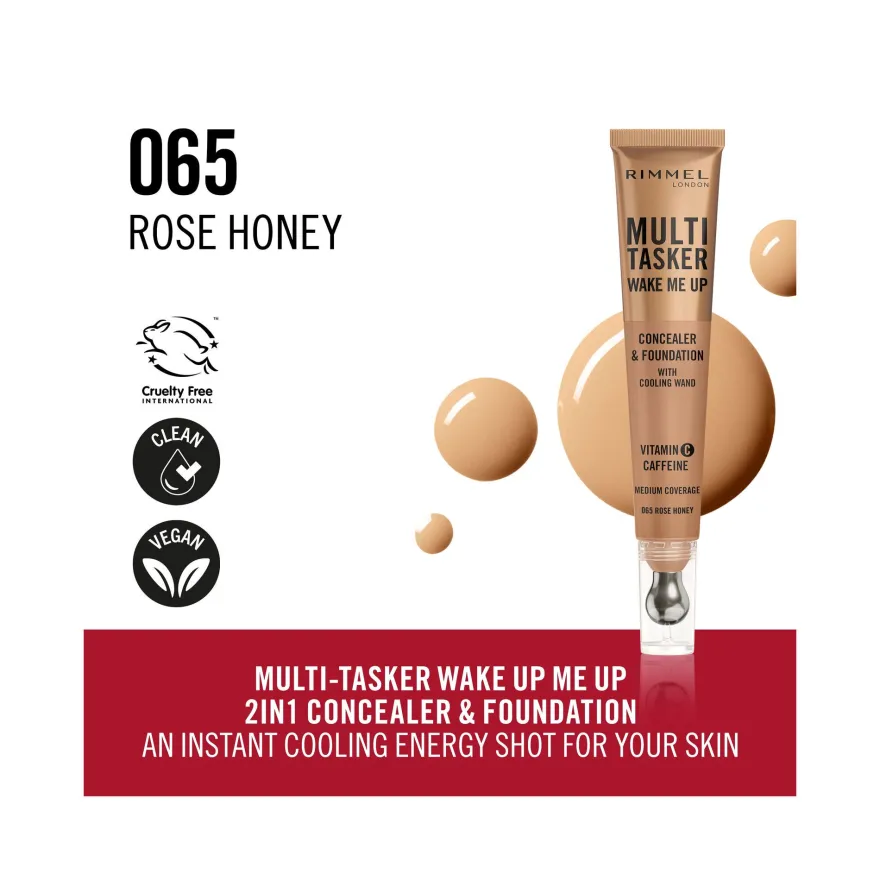 Rimmel Multi-tasker Wake Me Up Correttore & Fondotinta Formula Vegana 065 Rose Honey 20ml