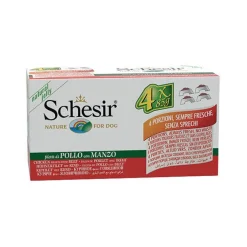 Schesir Multipack Filetti di Pollo Con Manzo Cibo Umido Cani 4x85g