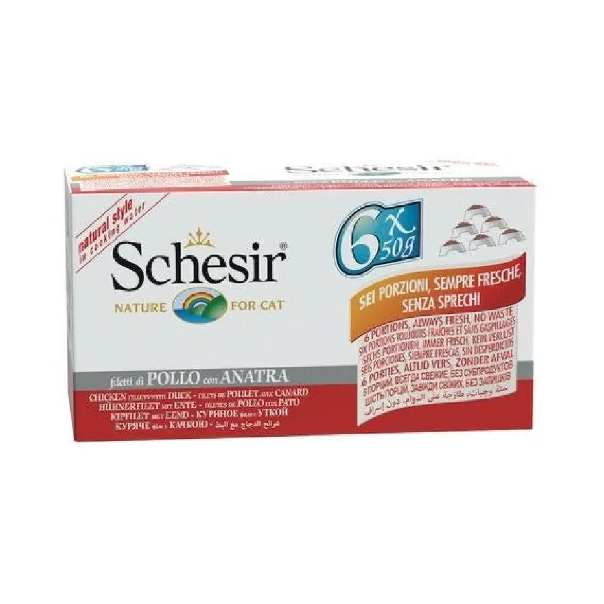 Schesir Multipack Lattina Filetti Di Pollo Con Anatra Cibo Umido Gatto 6x50g