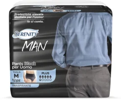 Serenity Man Pants Black Pannolini Taglia Media Plus 12 Pezzi