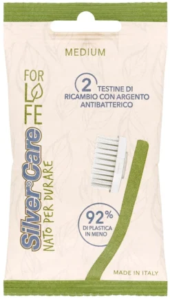 Silvercare For Life 2 Testine Di Ricambio Con Argento Medie