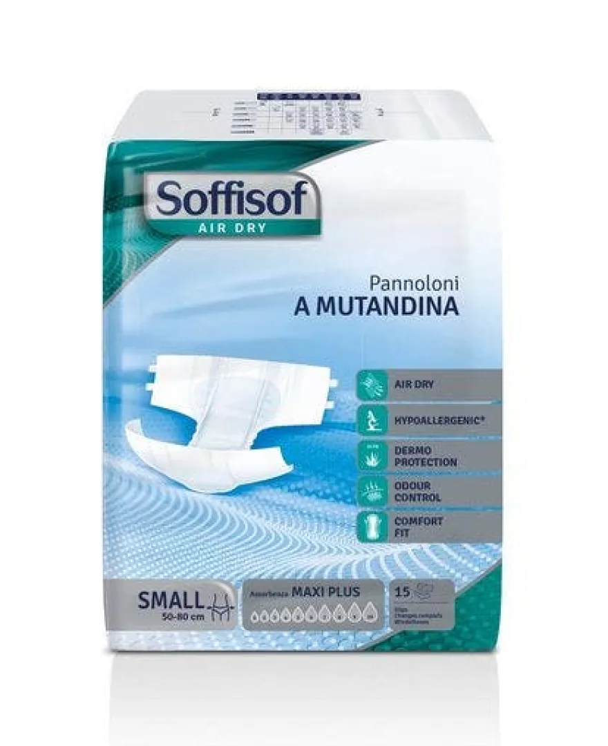 Soffisof Air Dry Pannoloni Mutandina Con Adesivi Maxi Plus Taglia Small 15 Pezzi