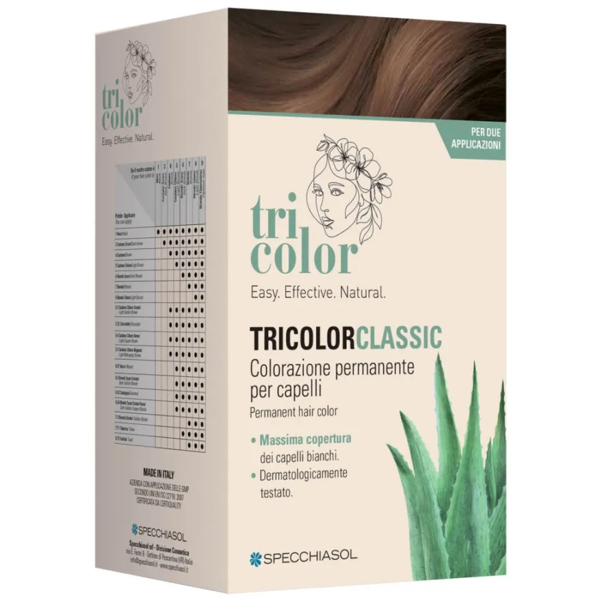 Specchiasol Tricolor Classic Colorazione Permanente 5 Castano Caffè 2 Tubi 50ml + 2 Shaker 50ml + 4 Bustine 8ml