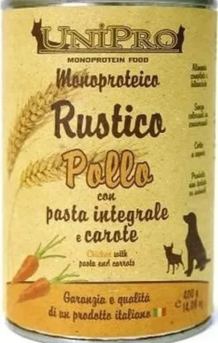 Unipro Rustico Pollo Pasta Integrale Carote Cibo Cane Adulto Barattolo 400g