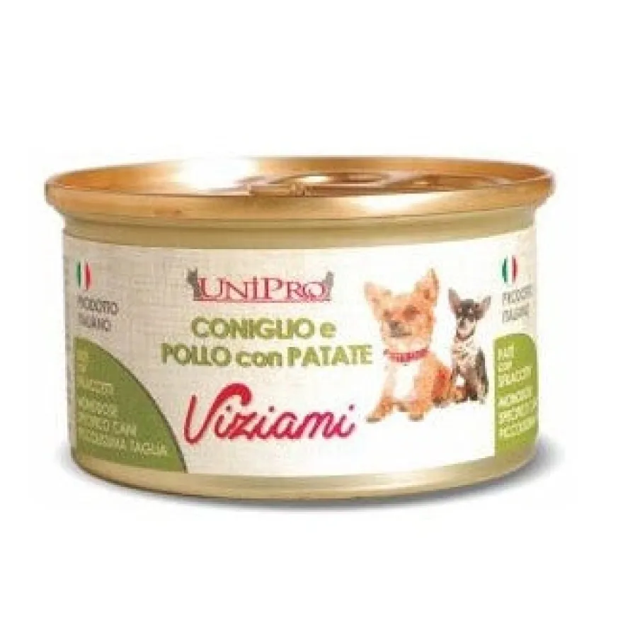 Unipro Viziami Cibo Umido Coniglio Pollo E Patate Per Cani Taglia Piccolissima Barattolo 85g