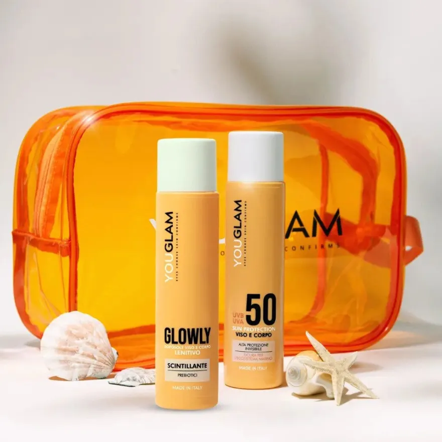 Youglam Kit Solare Sun Protection 50 Viso/Corpo 100ml + Doposole Glowly 100ml + Beauty Case